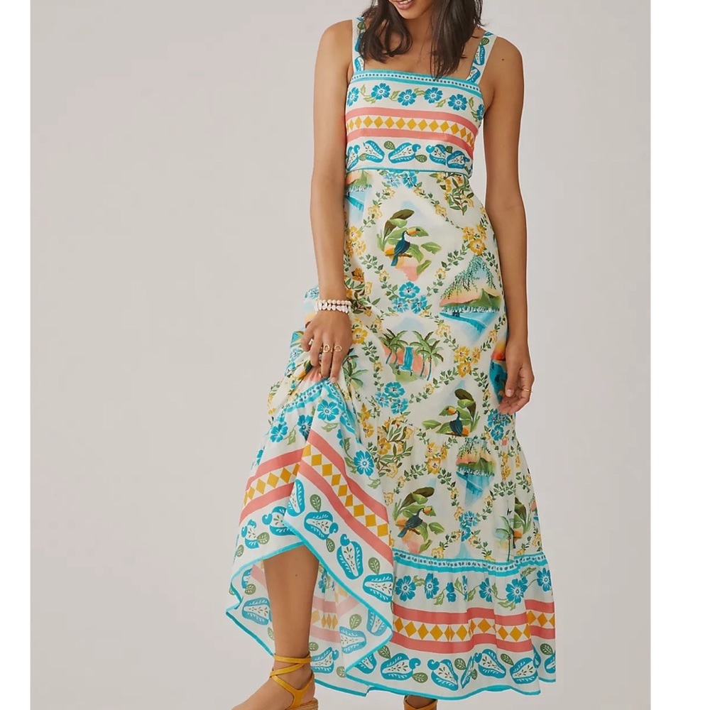 Farm Rio x Anthropologie Printed Maxi Dress XS NWT Blue Motif - Picture 4 of 16